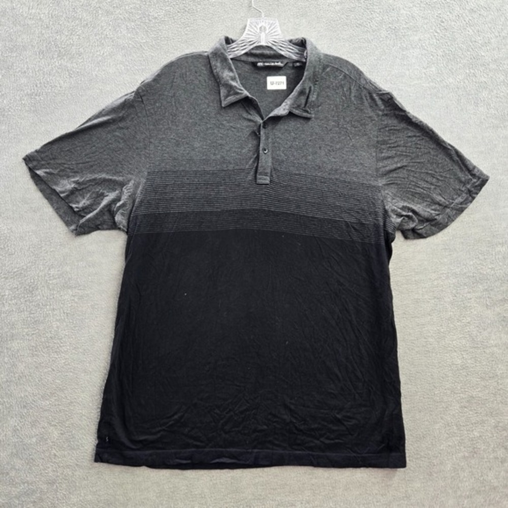 Travis Mathew Men Polo Shirt 2XL Gray Striped 100% Pima Cotton Short Sleeve
